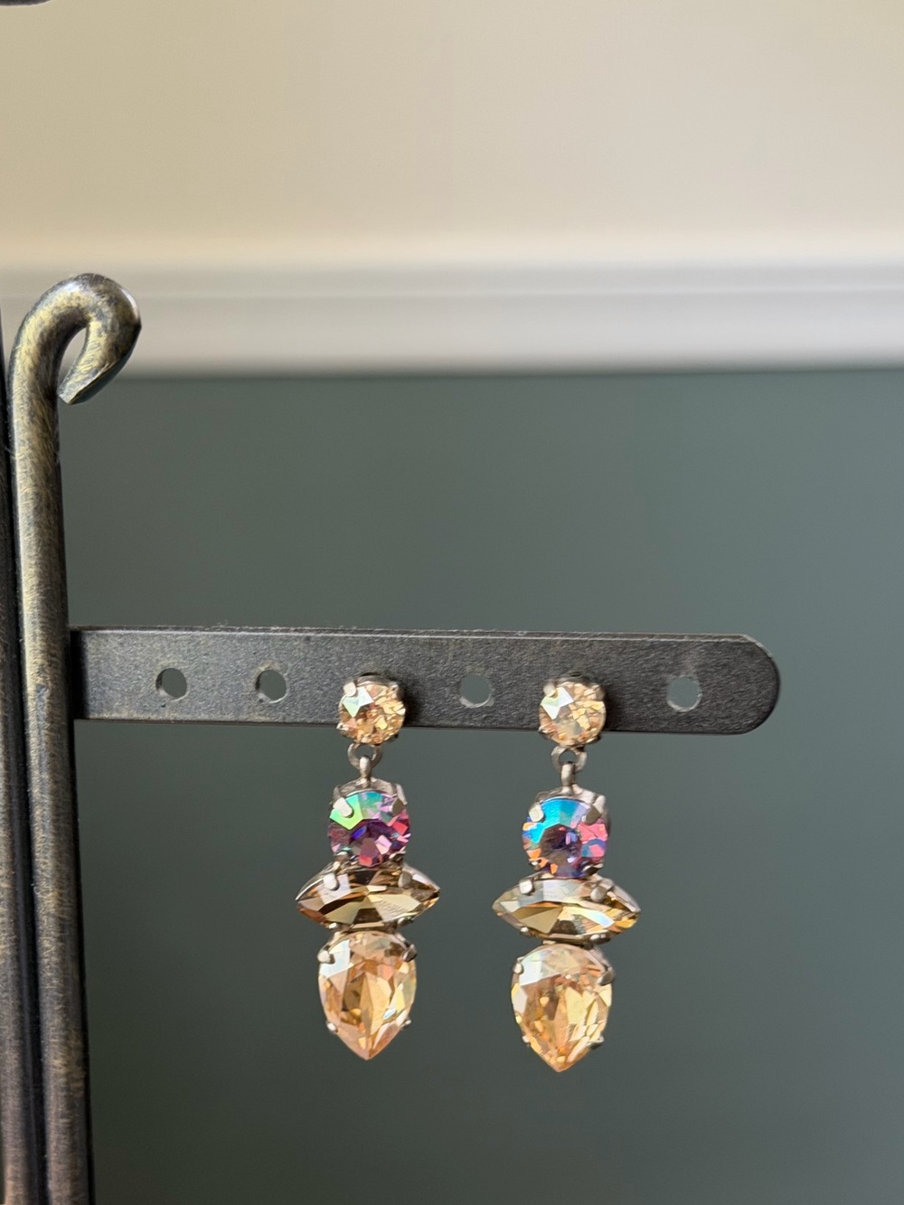 Sorrelli Narcissus Champagne Crystal Drop Earrings AB Antique Silver
